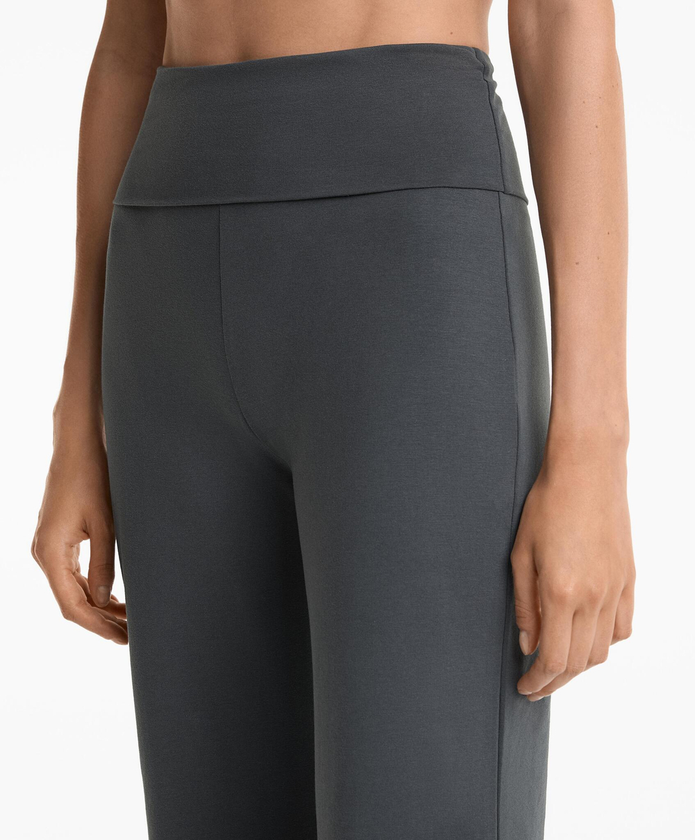 OYSHO Расклешенные брюки из хлопковой смеси с отворотом на талии, темно-серый