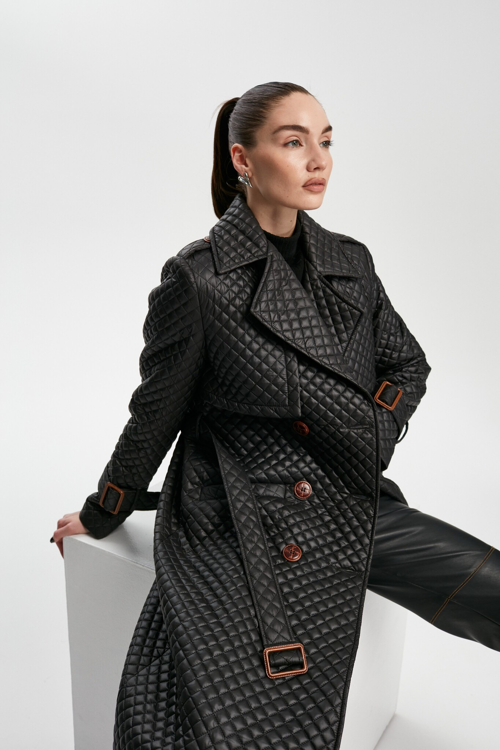 Тренч стеганый черный осень old