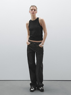 Massimo Dutti Топ из полупрозрачной ткани с круглым вырезом, черный