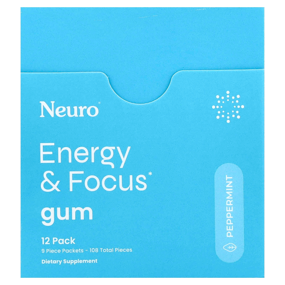 NeuroGum, жевательная резинка для энергии и концентрации, со вкусом перечной мяты, 12 упаковок по 9 шт.
