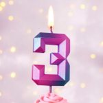 Свеча Цифра, 3 Пурпурные грани, 1,1*4,3 см, 1 шт.