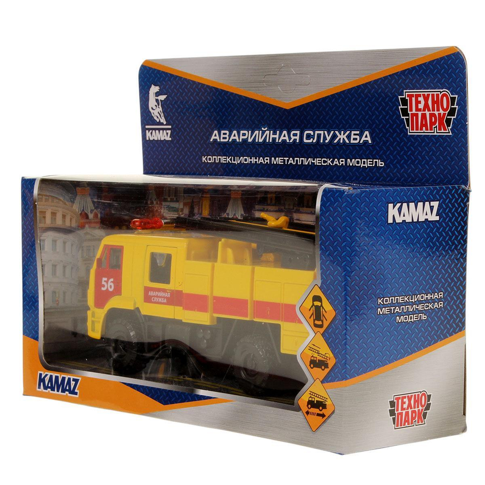 Модель ин. мет. "Камаз-43502 Аварийная служба" 15см, двер, подв дет, коробка (Технопарк)