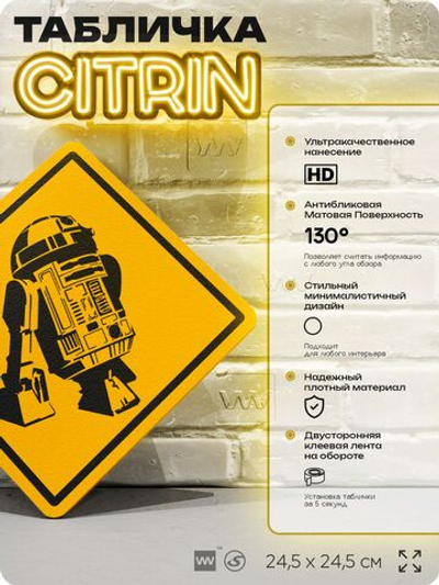 Табличка декоративная "R2-D2, Звездные Войны" на дверь и стену, прикольная штука в подарок, декоративный знак для комнаты, офиса, 24,5х24,5 см, пластиковая, Айдентика Технолоджи