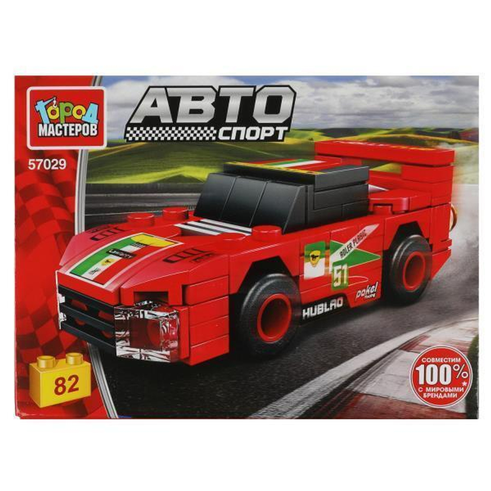 Конструктор пластмассовый 82эл. Автоспорт "Спорткар" 57029-KK (Город мастеров)
