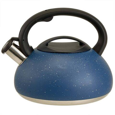 Чайник 3 л из нержавеющей стали со свистком, индукционное дно ALPENKOK AK-547 синий гранит, ручка черный