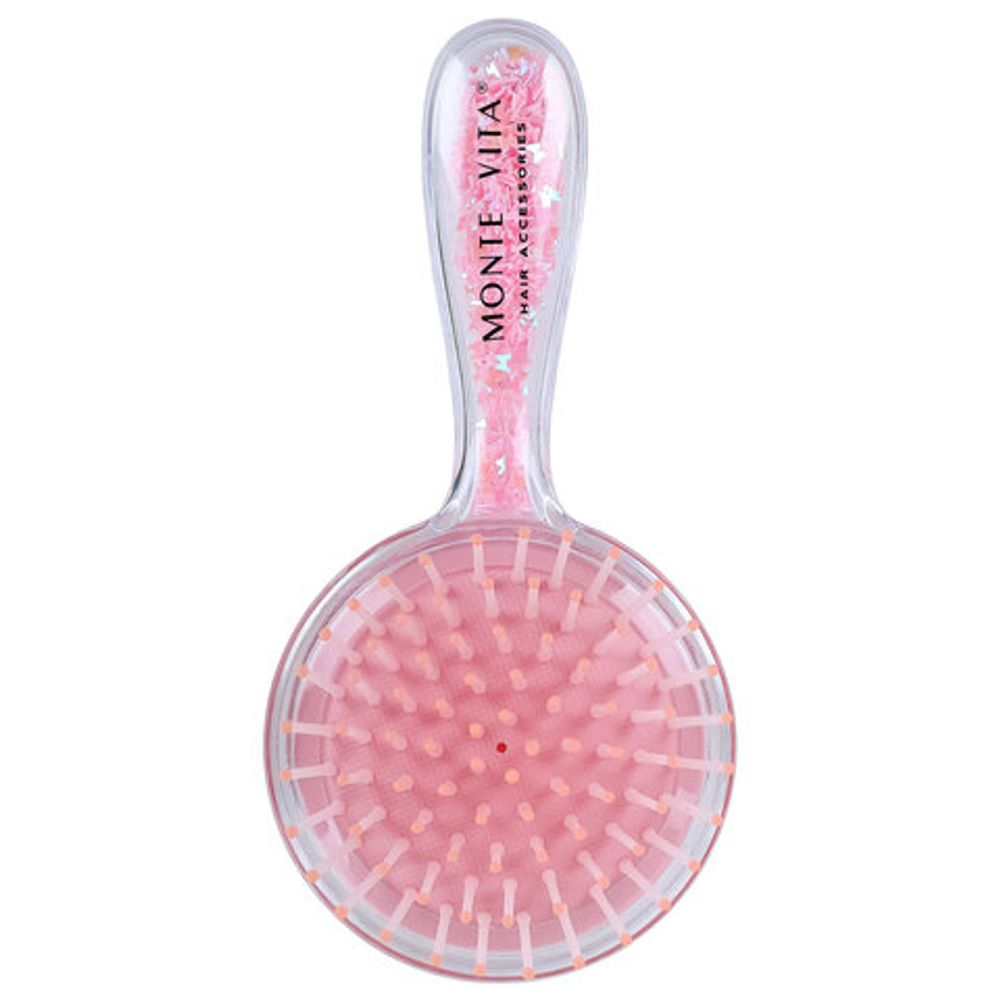 Расческа для волос массажная 15х7 см, с блестками прозрачный/розовый, MONTE VITA (МОНТЕ ВИТА), 457424
