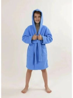 Халат детский махровый "Элит" с капюшоном, цвет: 012-Голубой
