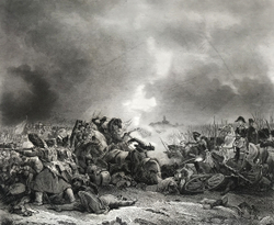 Битва за Полоцк 18 августа 1812 года. Гравюра по картине Combat de Polotsk.18 Aout 1812. 1838г.