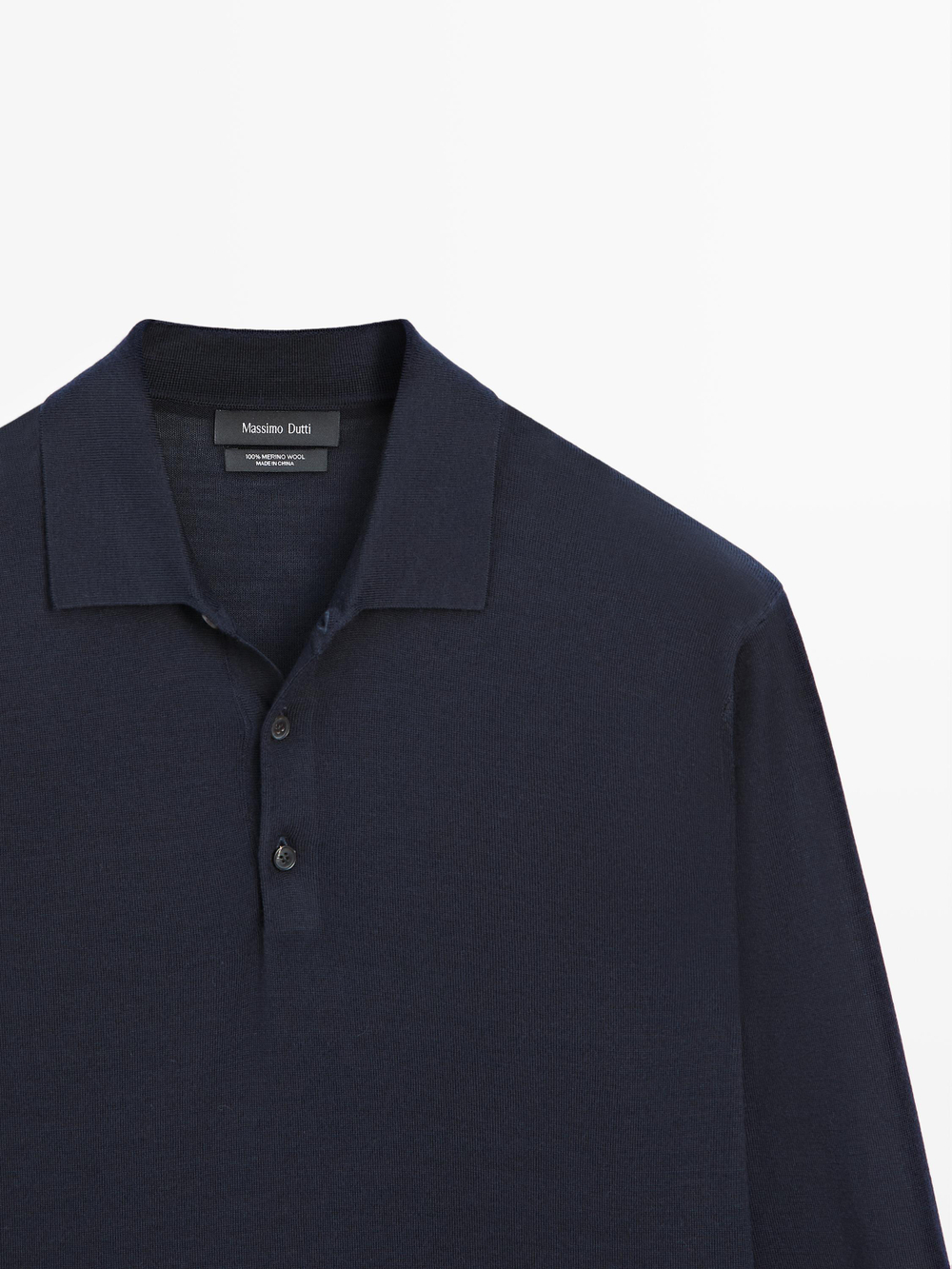 Massimo Dutti Шерстяной свитер с воротником поло, темно-синий