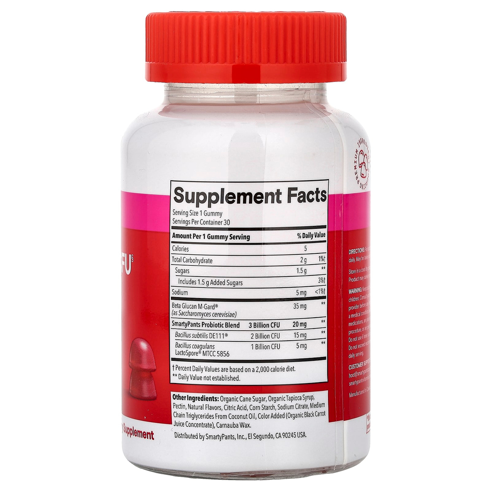 SmartyPants, Digestive, жевательные таблетки с пробиотиками, со вкусом клубники, 30 жевательных таблеток
