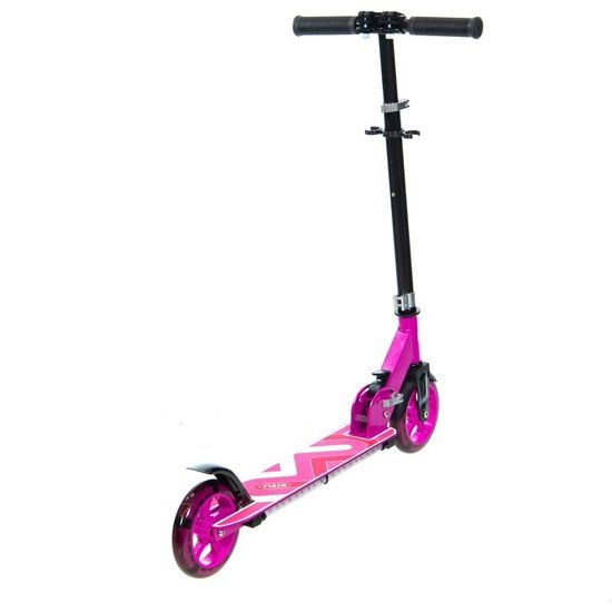 Складной двухколёсный самокат со светящимися колёсами и платформой Micar Flash 145 фиолетовый