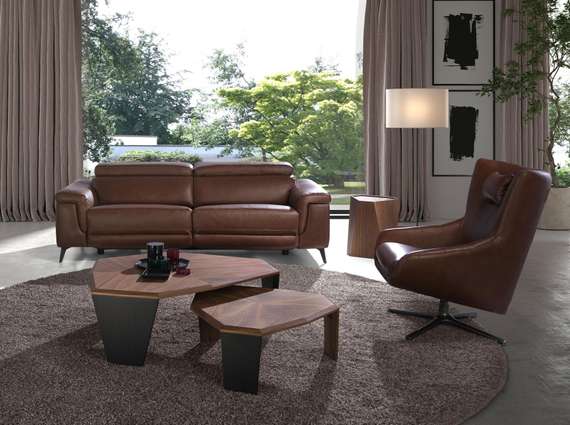 Трехместный диван с реклайнером Angel Cerda 5319-3P, коричневая кожа