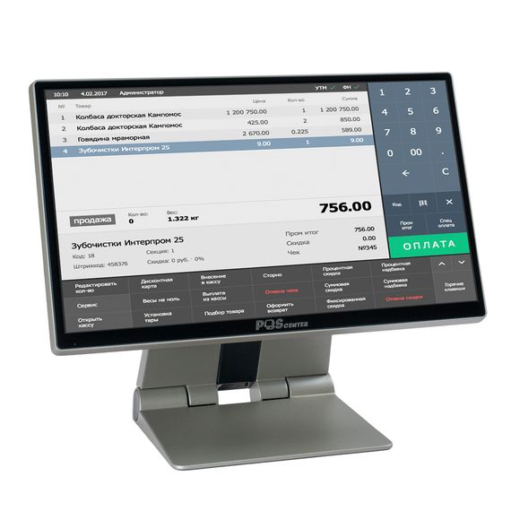 Сенсорный моноблок POScenter POS250 (15.6&quot;, PCT, i3-8145UE, 8Gb, M2.SATA SSD 256Gb, без ОС) + LCM