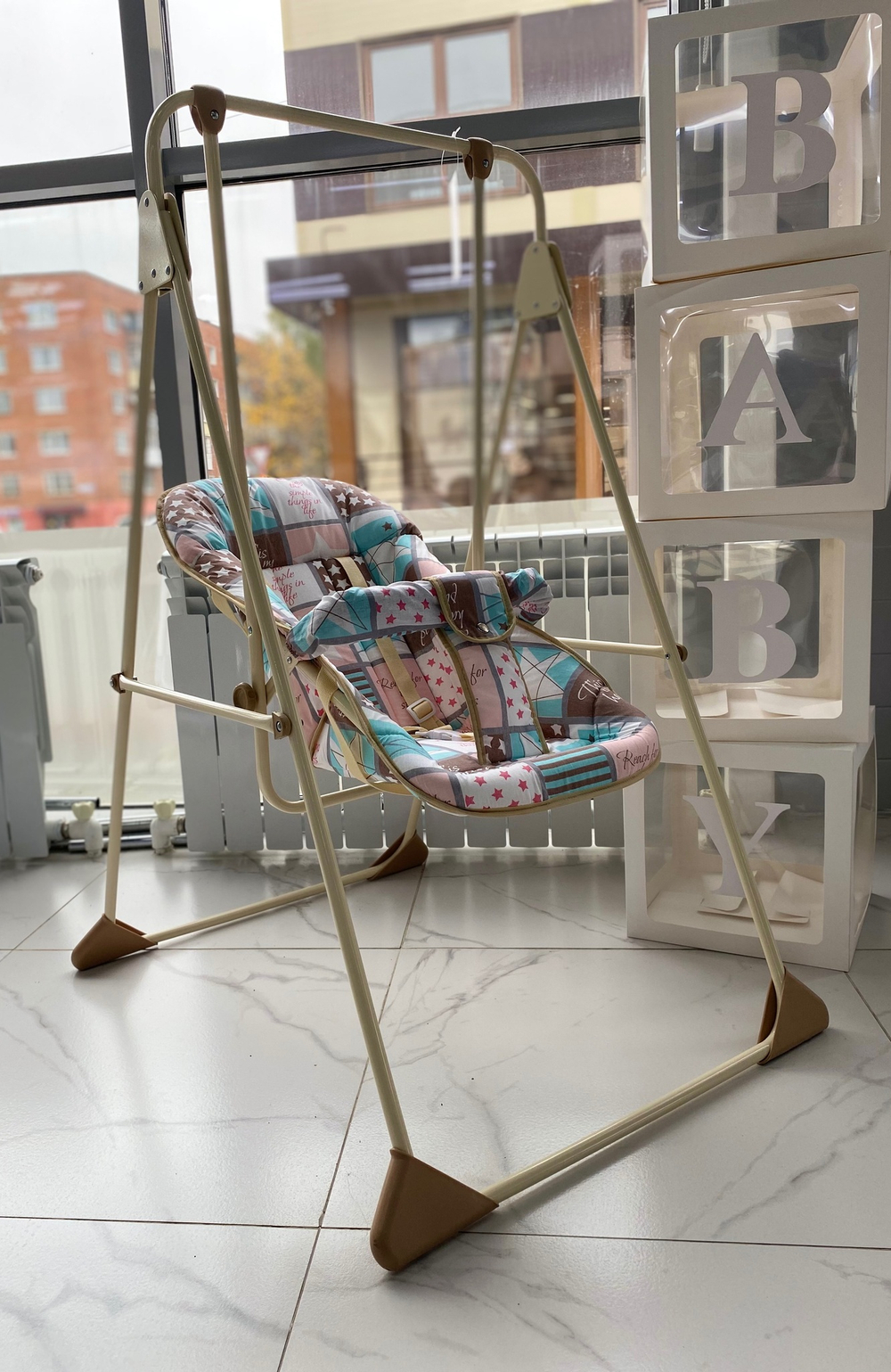 ГЛОБЭКС Качели детские Ветерок-Люкс Бежевый Звезды