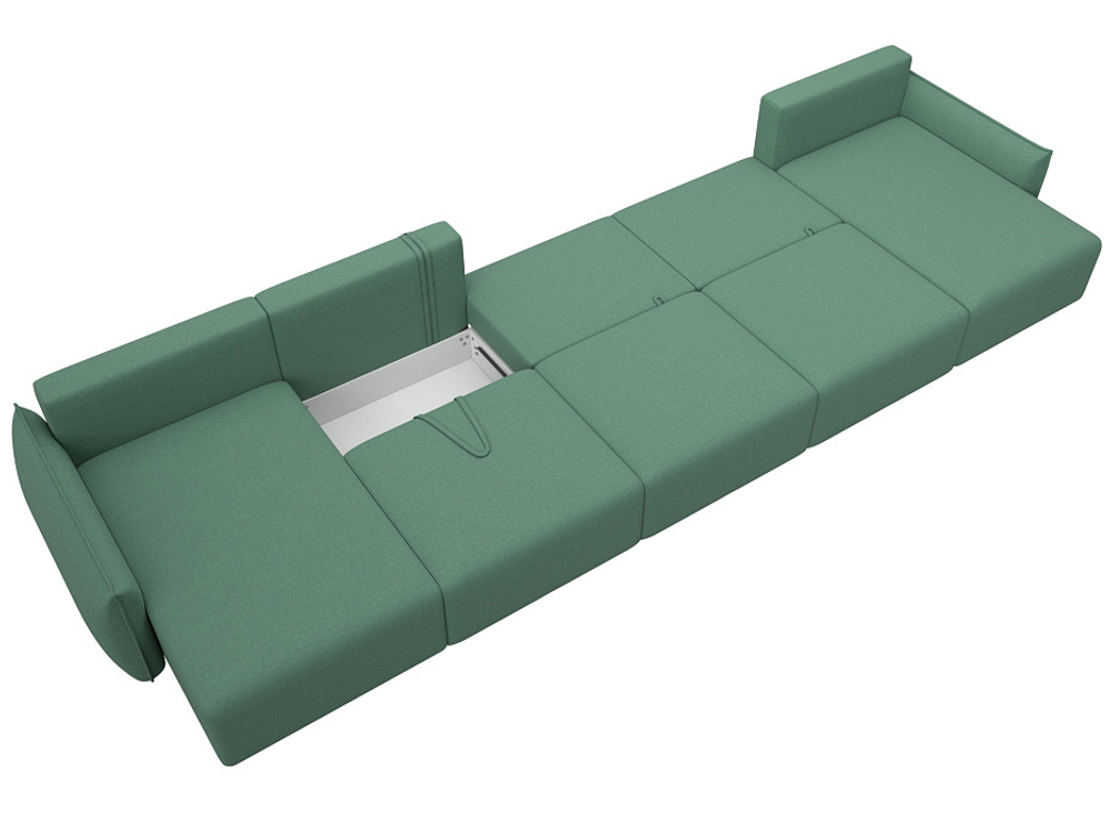 Диван П-образный Лига-051 НПБ МегаЛонг РОГОЖКА Амур 11 зеленый