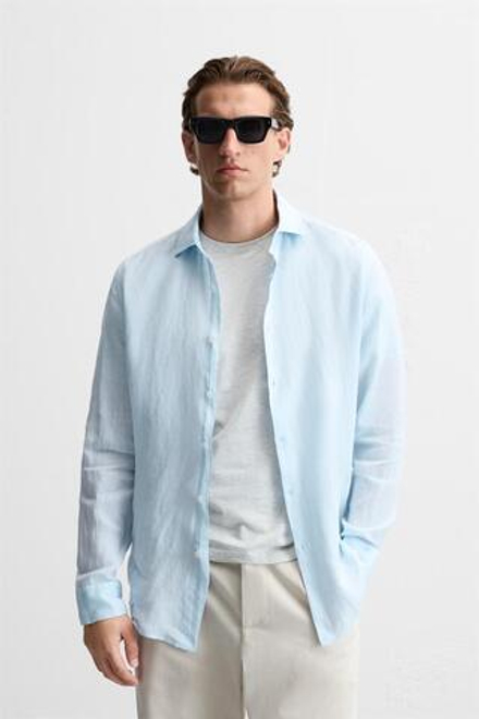 ZARA РУБАШКА ИЗ 100% ЛЬНА, НЕБЕСНО-ГОЛУБОЙ