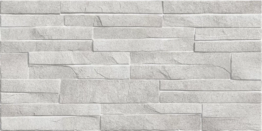 Настенная плитка Alma Ceramica TWU2550DCV14 Discover 24.9x50 серая глянцевая / рельефная под камень / под кирпич