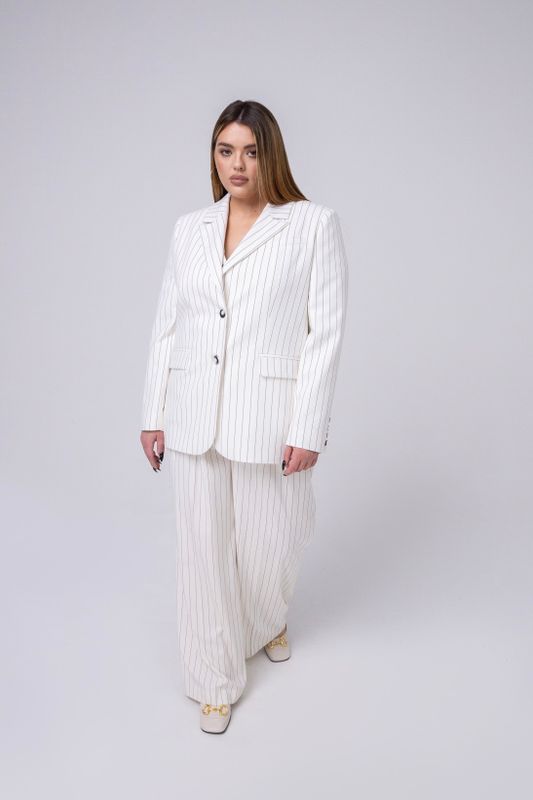 Жакет однобортный, молочный в полоску