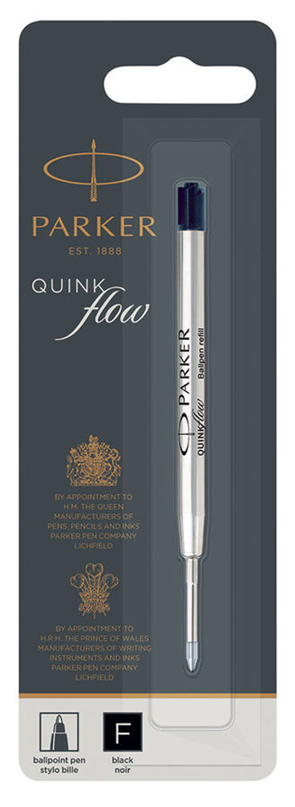 Стержень шариковый Parker QuinkFlow Z08 F 0.8мм черный чернила блистер