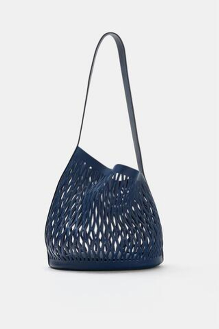 ZARA КОЖАНАЯ СУМКА С ПЕРФОРАЦИЕЙ, МОРСКОЙ СИНИЙ