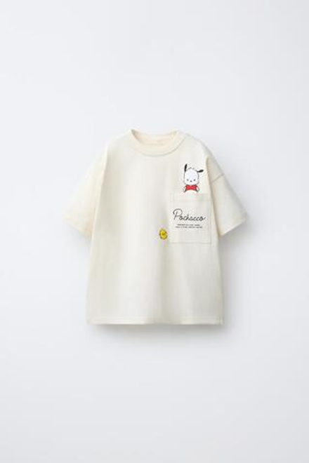ZARA ФУТБОЛКА С КАРМАНОМ POCHACCO © SANRIO, БЕЛЫЙ