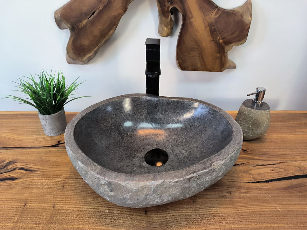 Раковина из речного камня RS-65781 43х37х14 из натурального камня