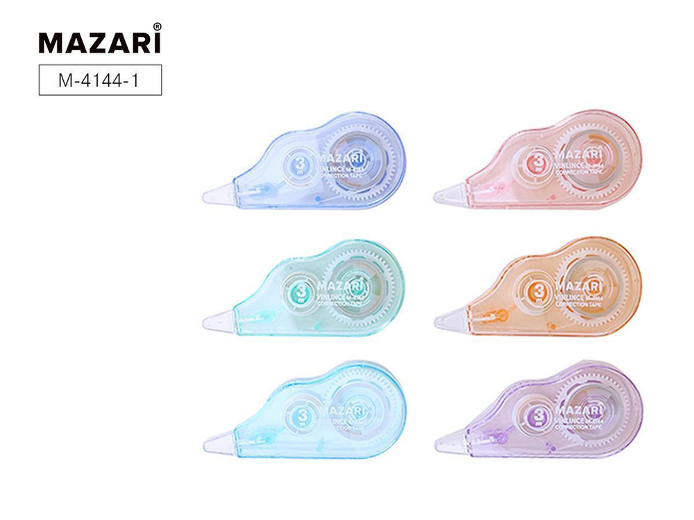 Корректирующая лента-роллер 5мм.x3м. "Vinlince" ассорти 6 цветов, ПВХ-чехол на zip-молнии (Mazari)