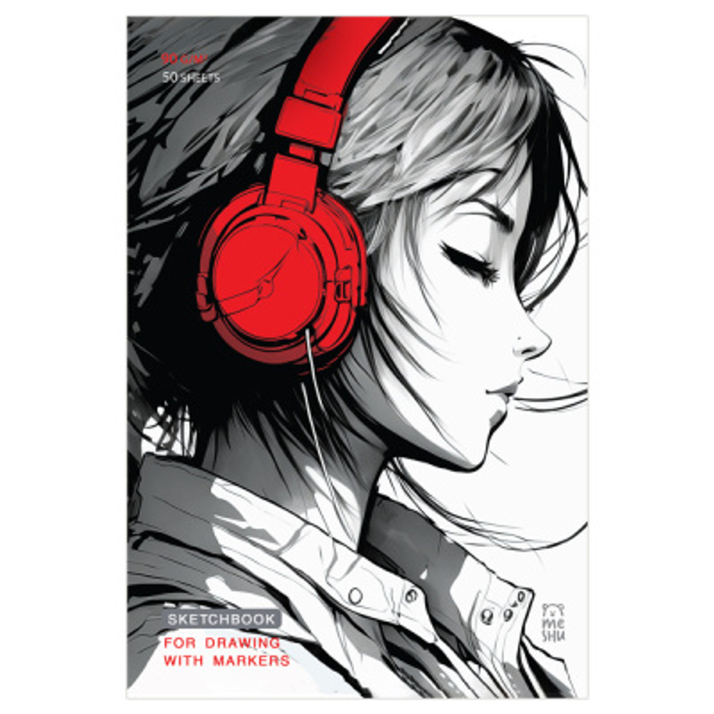 Скетчбук для рисования маркерами 50л. А5 на склейке MESHU "Girl and music", 90г/м2, soft touch И