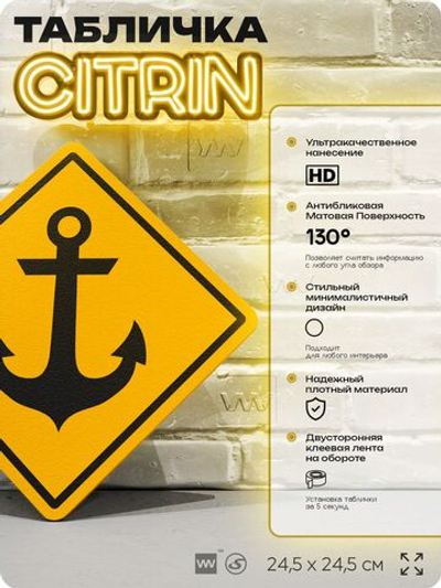 Табличка декоративная "Якорь" на дверь и стену, информационная, декоративный знак, 24,5х24,5 см, пластиковая, Айдентика Технолоджи
