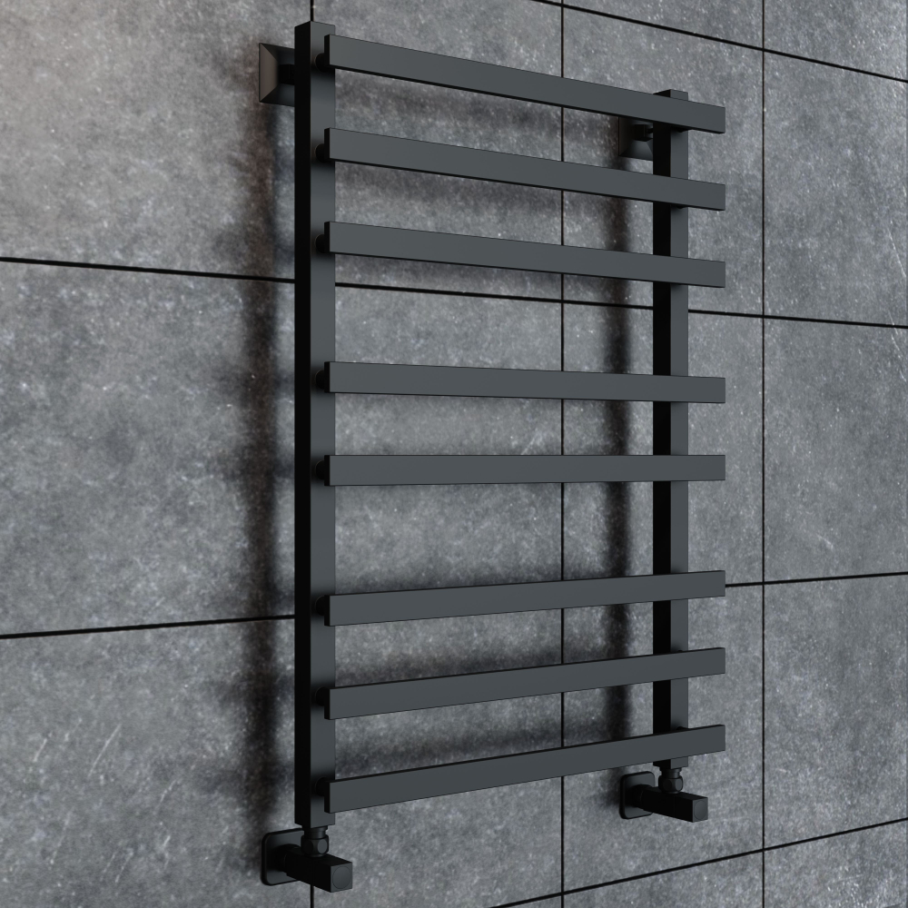 Полотенцесушитель водяной черный матовый Keerol LP1 800x500, вент. углов. 3/4"х1/2" г/ш (пара)