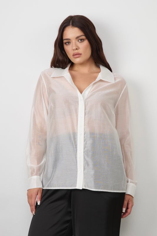 Блузка из тенселя с отложным воротником, белый