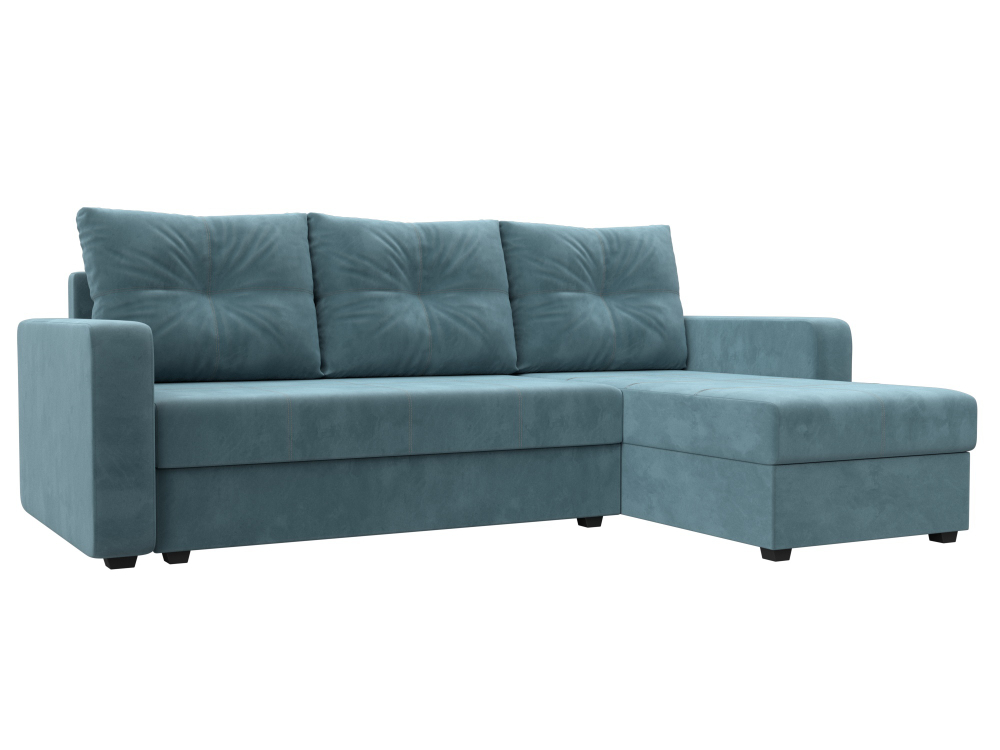Диван угловой Ливерпуль Лайт правый угол, Бирюзовый, Велюр, 117719