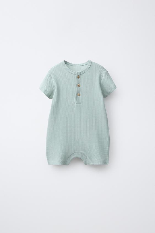 ZARA КОМБИНЕЗОН ИЗ ВАФЕЛЬНОГО ТРИКОТАЖА С ВОРОТНИКОМ НА ПУГОВИЦАХ, ЦВЕТ МОРСКОЙ ВОЛНЫ