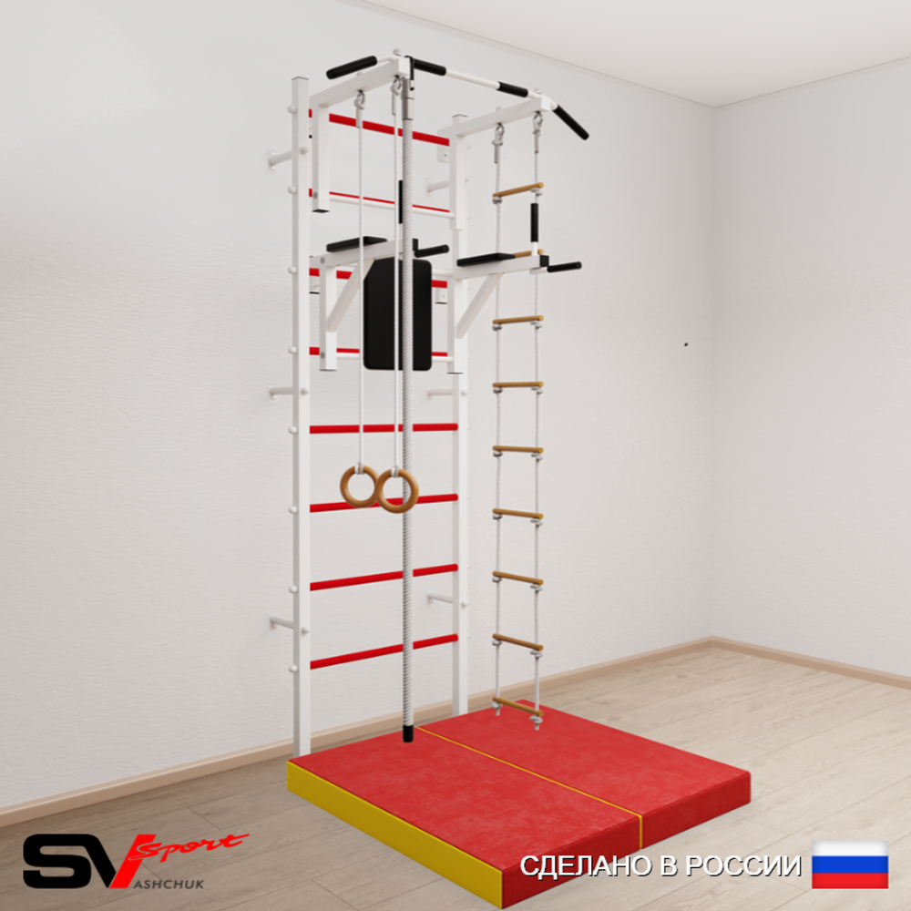Шведская стенка Sv Sport 5044 (Турник стандарт/Брусья/Канат/Кольца/Лестница/Мат 1м)
