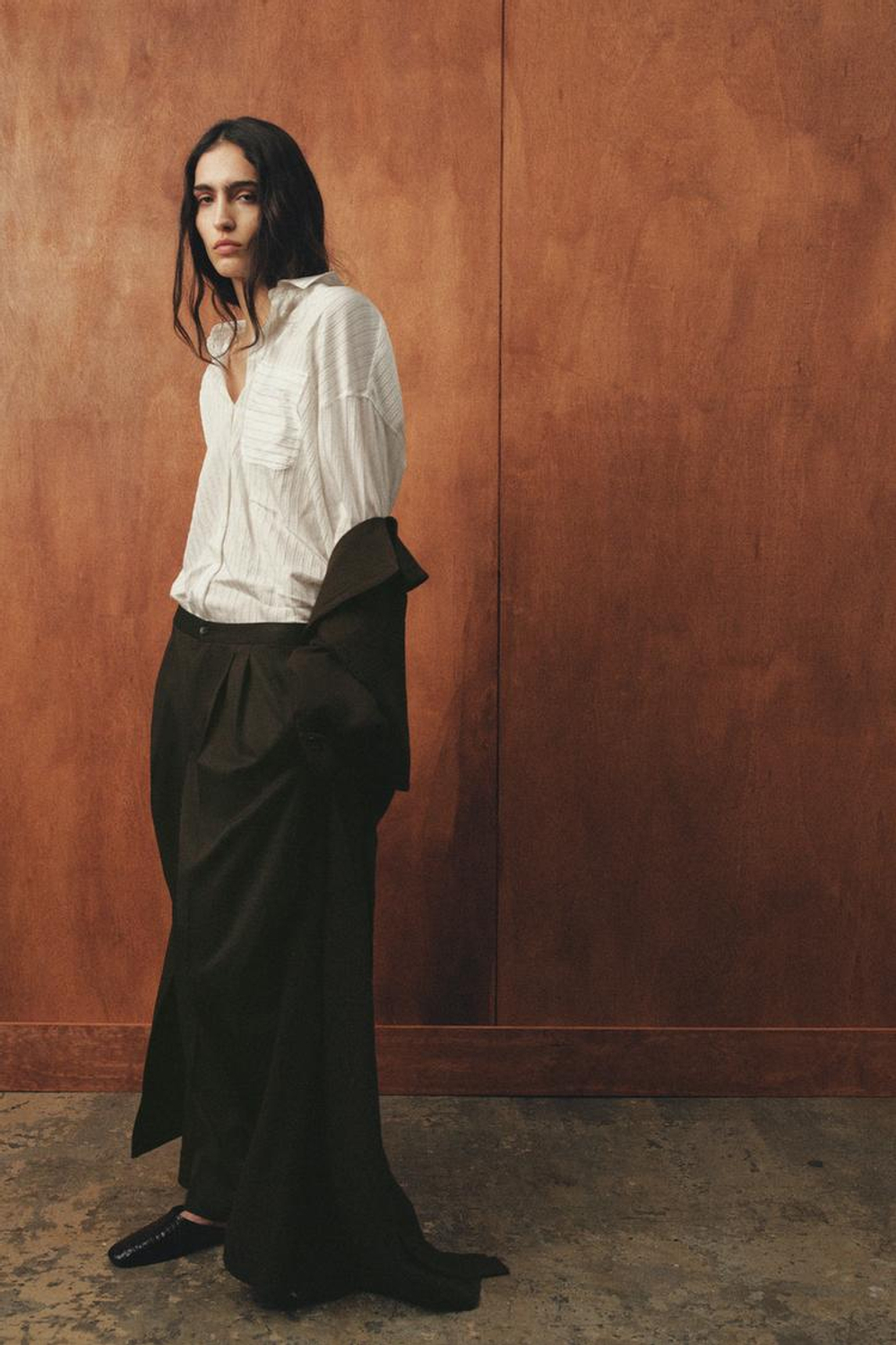 ZARA СВОБОДНЫЙ ТРЕНЧ ИЗ ШЕРСТИ ZW LIMITED EDITION, ОТТЕНКИ КОРИЧНЕВОГО