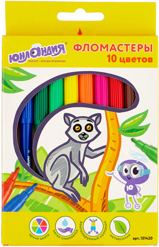 Фломастеры Юнландия 10цветов Экзотика вентилир. колпач. картон