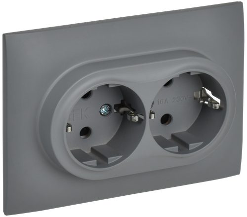 SKANDY Розетка 2-местная с заземлением с защитными шторками 16А в сборе SK-R07Gr серый IEK