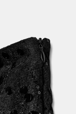 ZARA ЮБКА-ШОРТЫ С ЗАПÁХОМ И ПАЙЕТКАМИ, ЧЕРНЫЙ