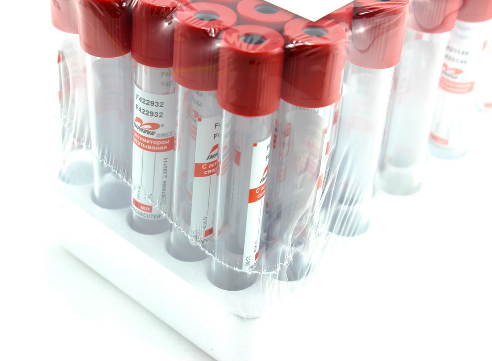 Пробирка вакуумная с активатором свертывания 9 мл 16х100 мм, красная, XINLE, 50 шт