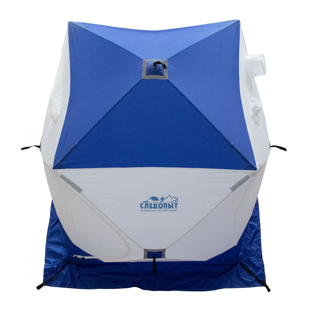 Палатка зимняя куб СЛЕДОПЫТ 1,5 х1,5 м, Oxford 210D PU 1000, S по полу 2,2 кв.м, цв. синий/белый