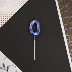 Свеча в торт цифра "0", голубая, 3,5 х 12 см