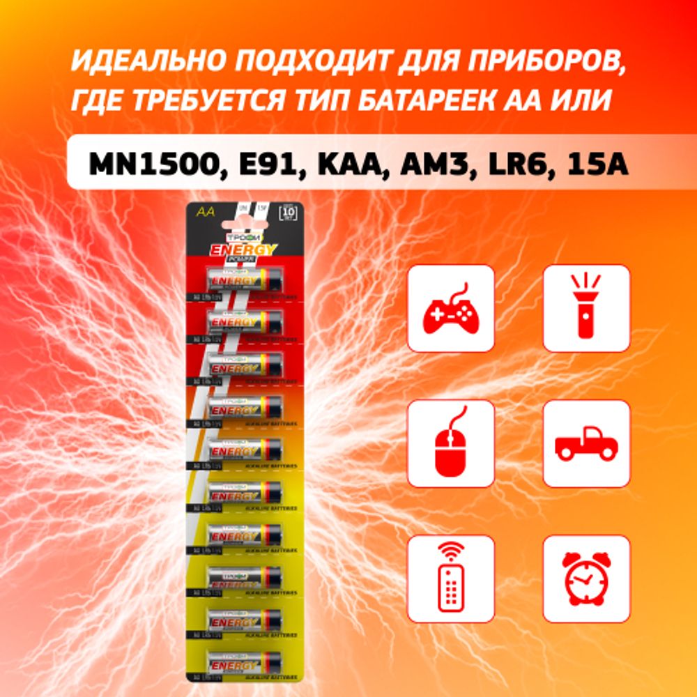 Батарейки Трофи LR6-10BL ENERGY POWER Alkaline