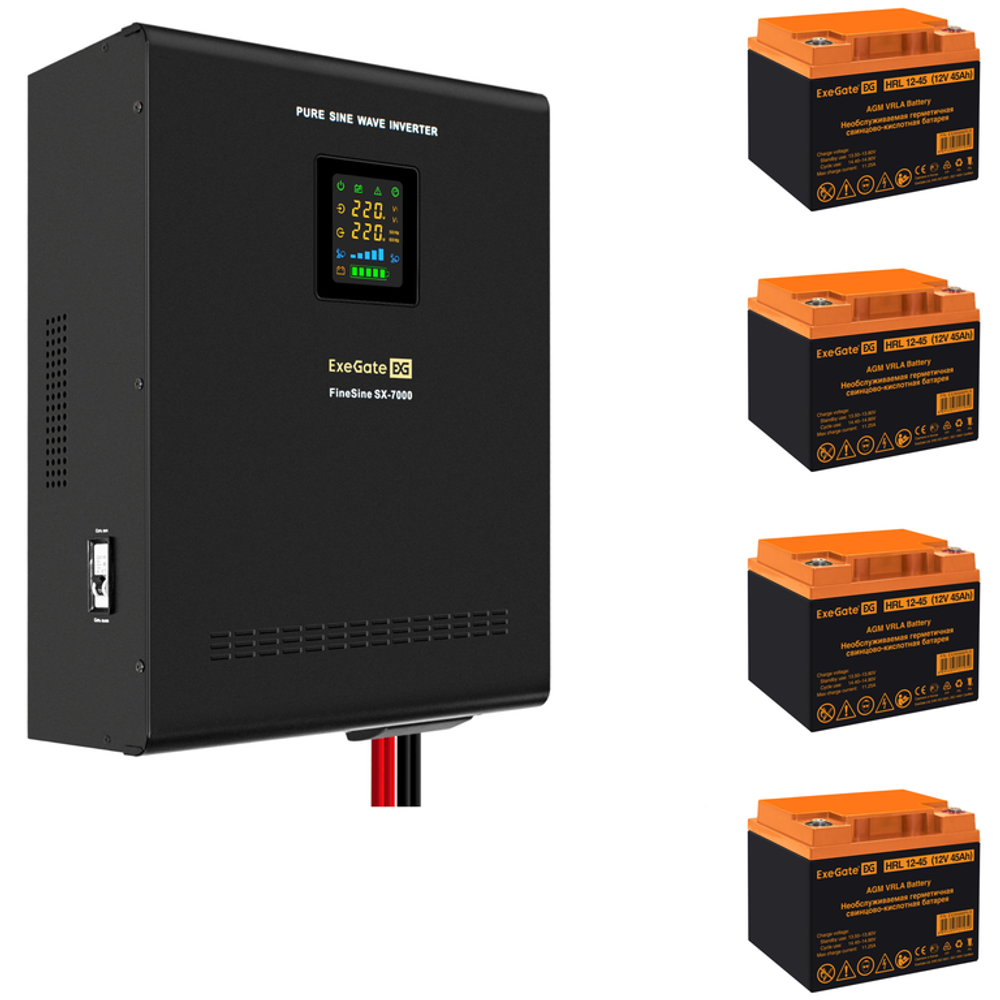 ИБП + батарея ExeGate FineSine SX-7000.LCD.AVR.2SH.T + 4x HRL 12-45 (45Ач)