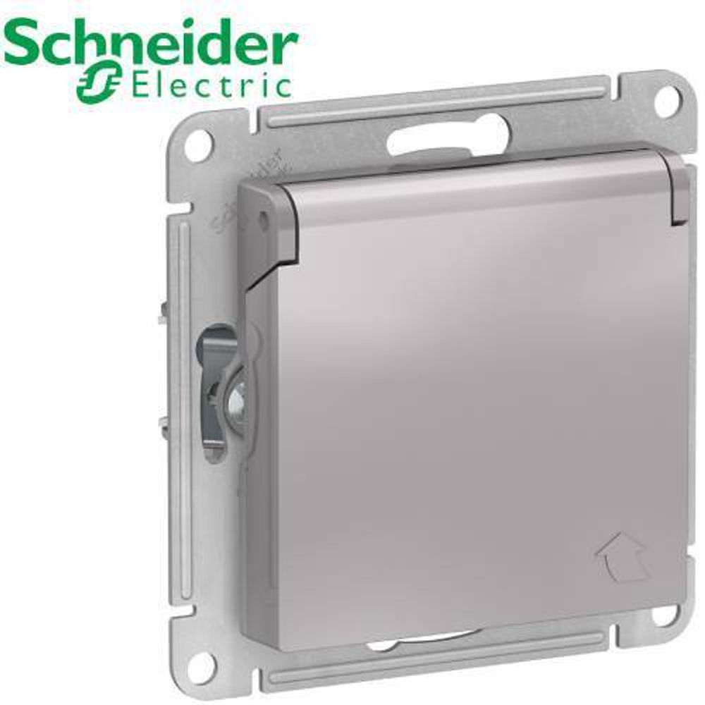 Розетка с/з со шторками с крышкой (алюминий) AtlasDesign Schneider ATN000346