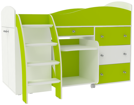 Кровать-чердак КарИВи Малыш 2 Белый  Лайм