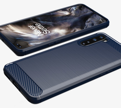 Чехол темно синего цвета для OnePlus Nord, серии Carbon (карбон дизайн) от Caseport