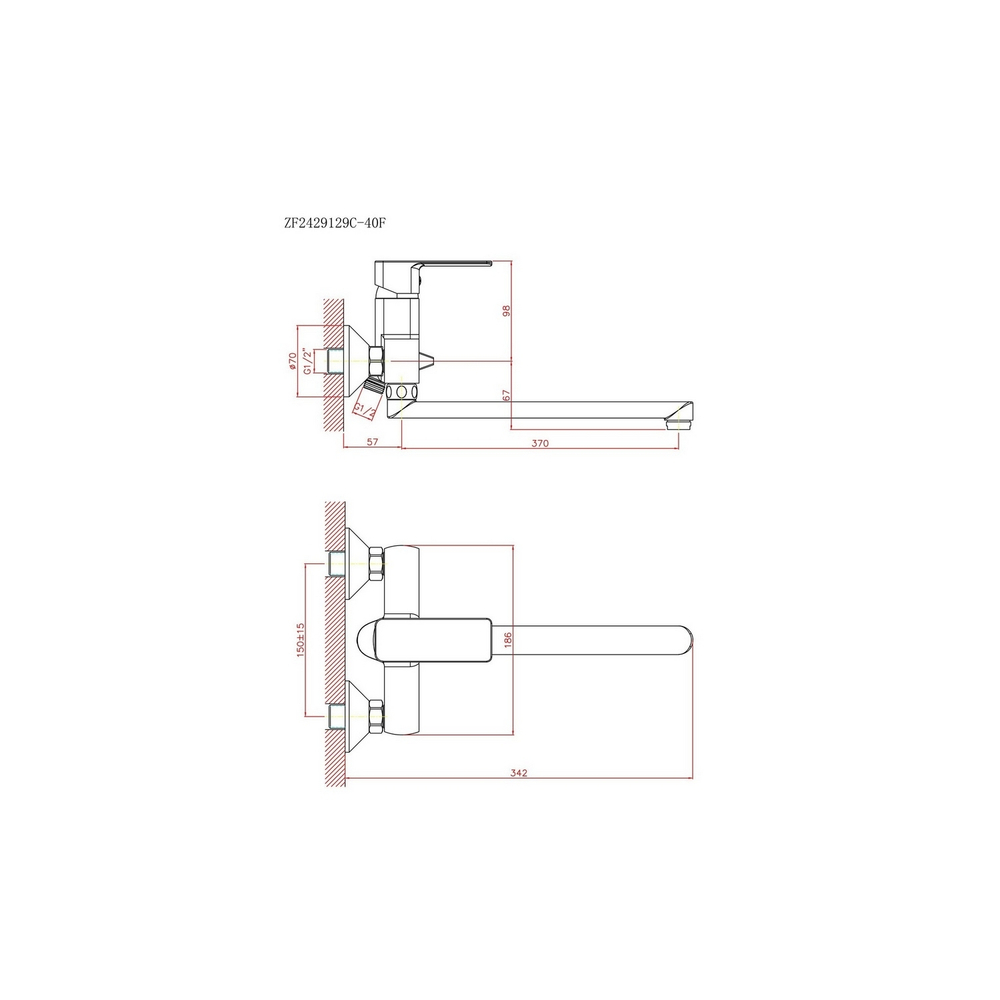 Смеситель для ванны и раковины 40к CN22129 CRON L-излив 400 мм,  ХРОМ