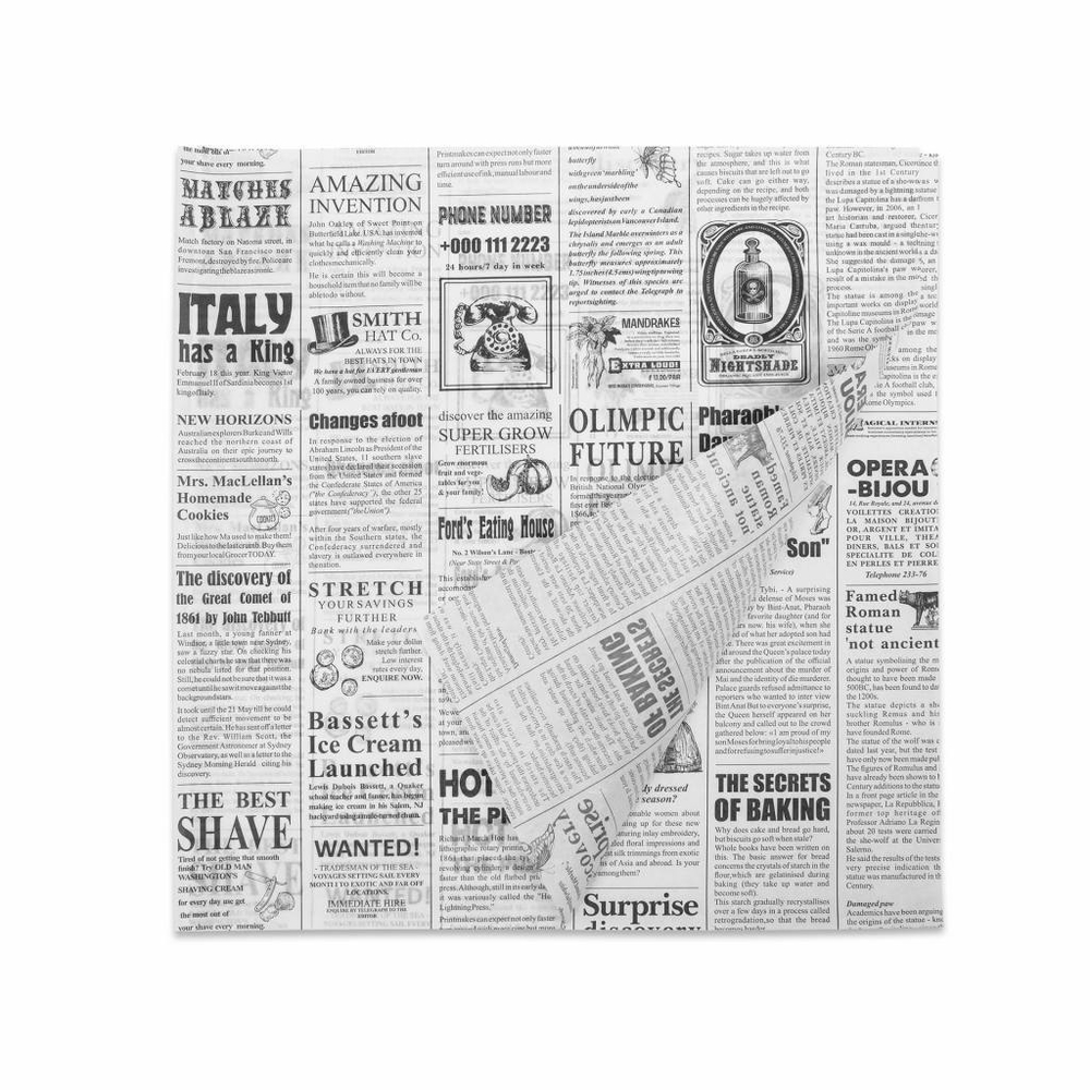 Оберточная бумага парафинированная 305*305 мм 30 г/м2 "Газета", 1000шт