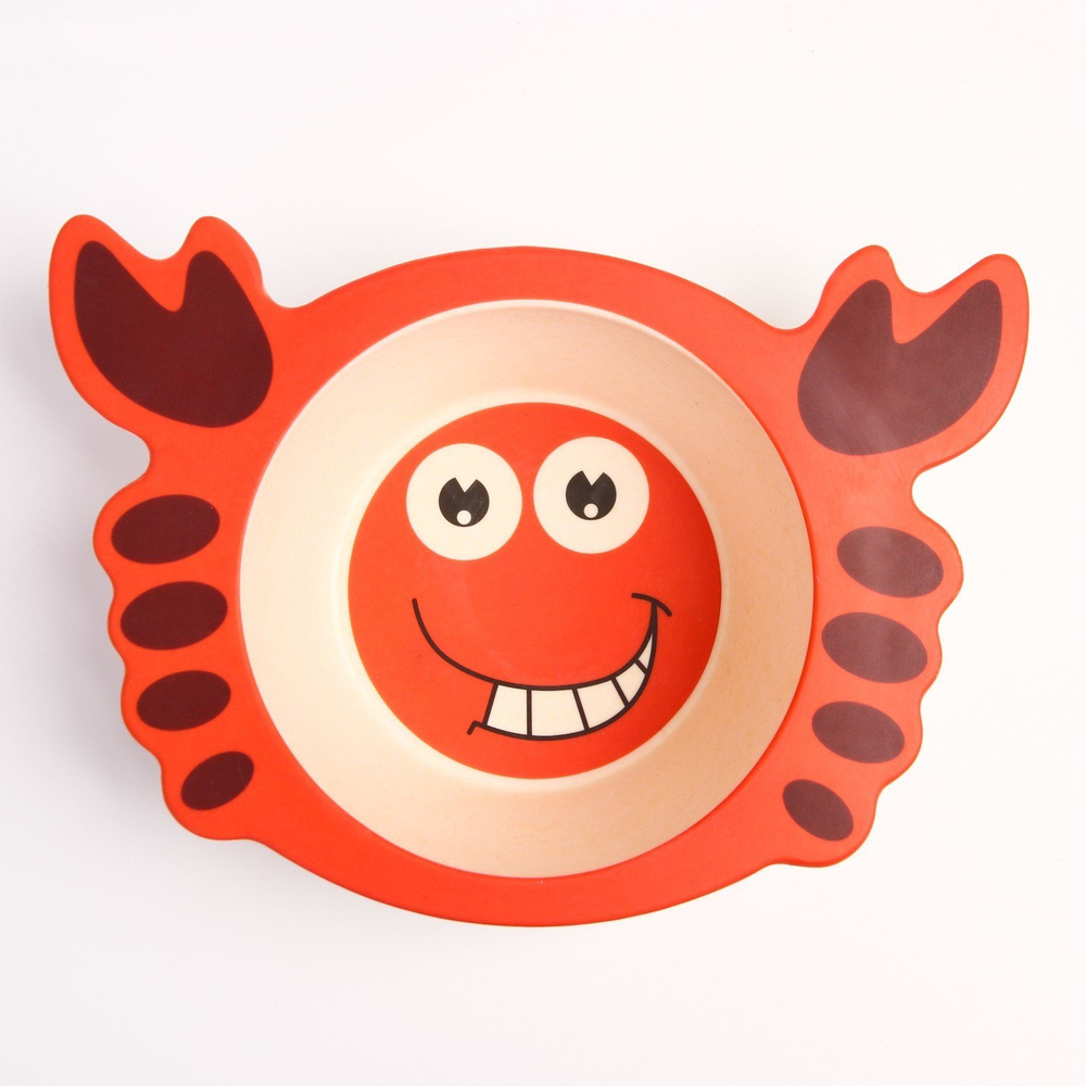 4591120 Набор детской бамбуковой посуды «Крабик»,тарелка, миска, кружка, приборы, 5 предметов