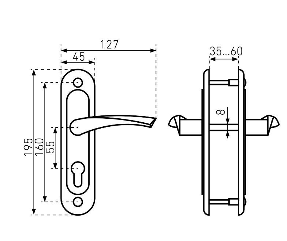 Замок врезной Птимаш ЗВ4-3.07 (ЗВ4-0623) медь м/о 55, с/руч  /9674